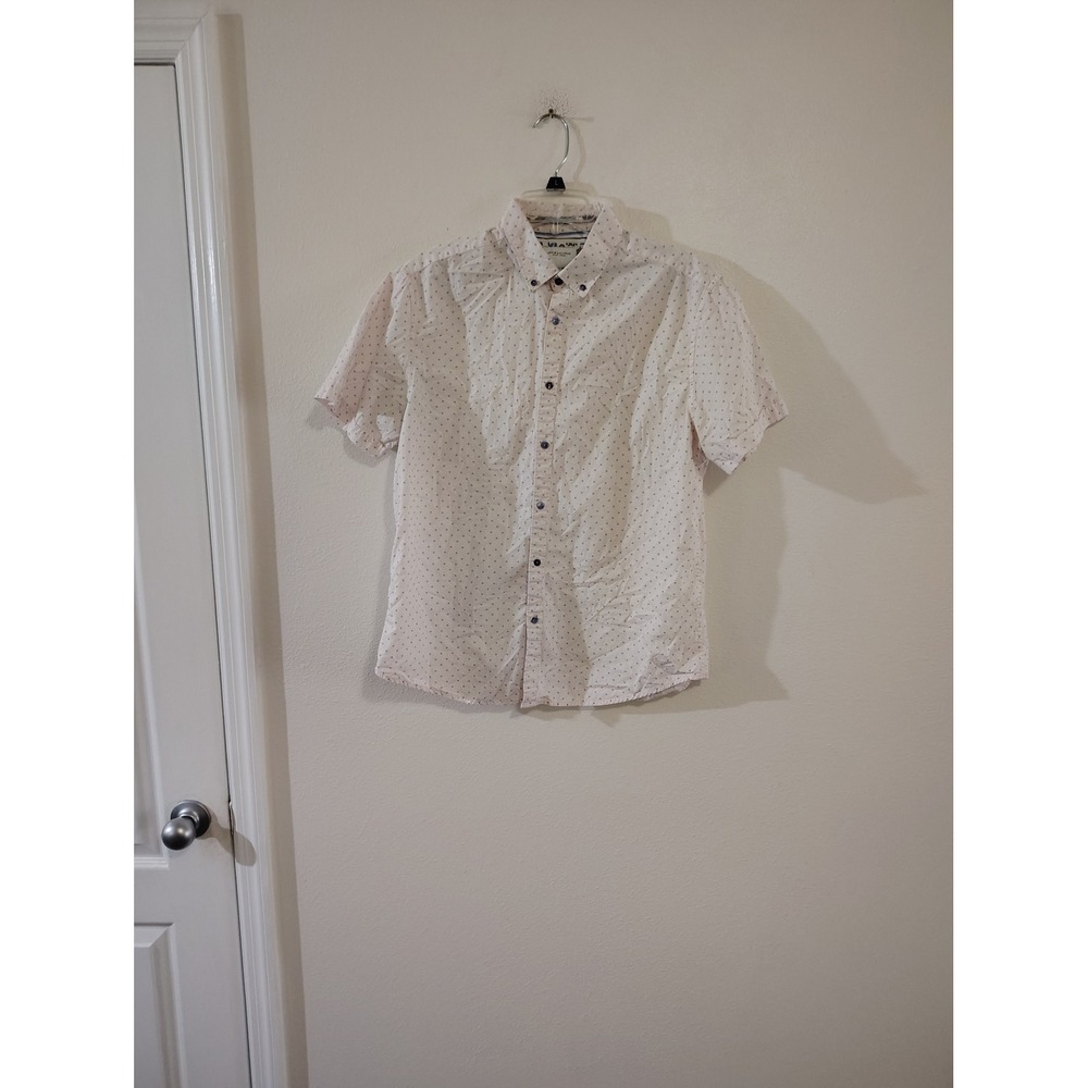 Denim & Flower Ricky Singh Mens Large White Hashtag Print Short Sleeve Shirt